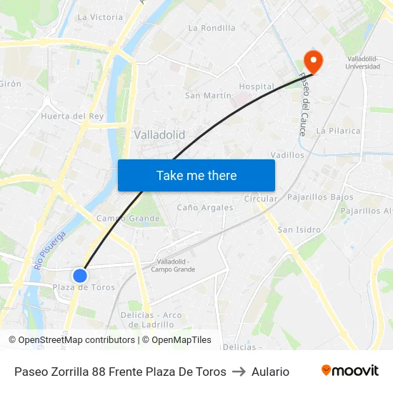 Paseo Zorrilla 88 Frente Plaza De Toros to Aulario map