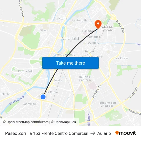 Paseo Zorrilla 153 Frente  Centro Comercial to Aulario map