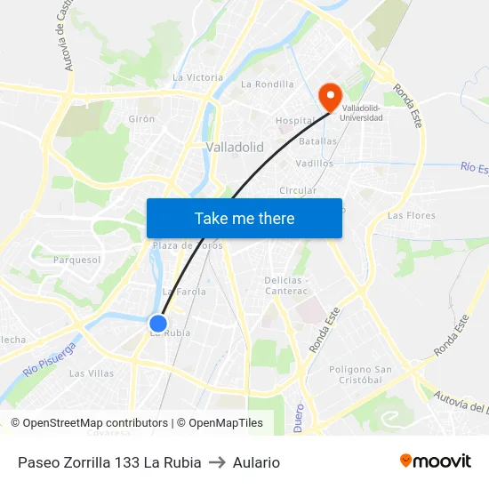 Paseo Zorrilla 133 La Rubia to Aulario map