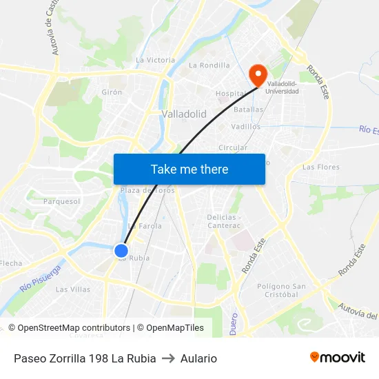 Paseo Zorrilla 198 La Rubia to Aulario map
