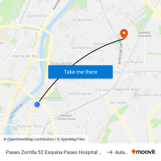 Paseo Zorrilla 52 Esquina Paseo Hospital Militar to Aulario map