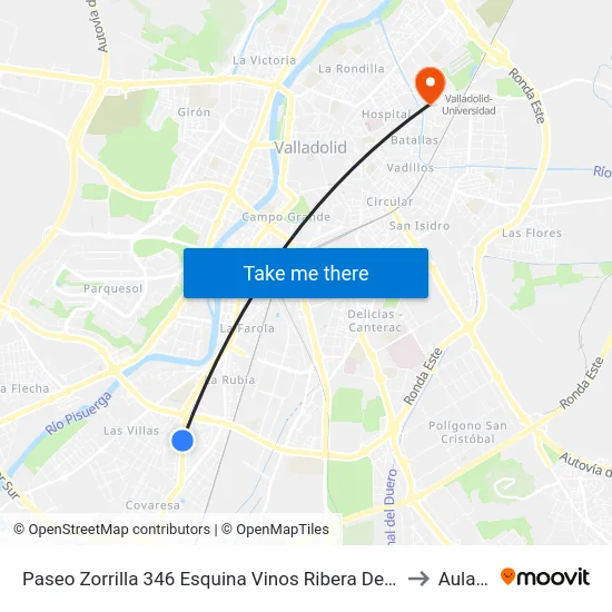 Paseo Zorrilla 346 Esquina Vinos Ribera De Duero to Aulario map