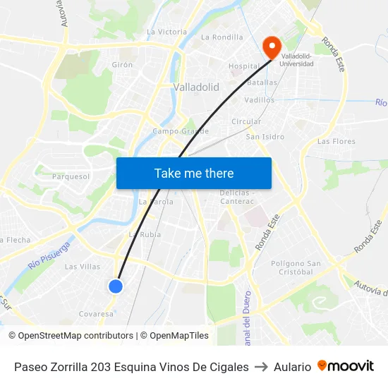 Paseo Zorrilla 203 Esquina Vinos De Cigales to Aulario map