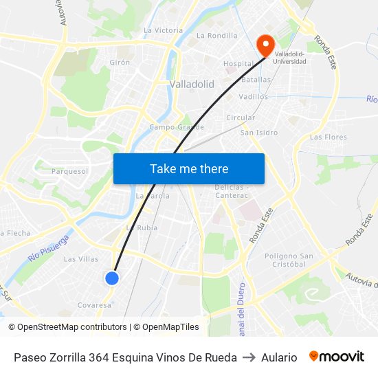 Paseo Zorrilla 364 Esquina Vinos De Rueda to Aulario map