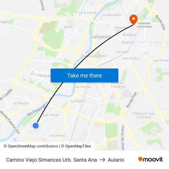 Camino Viejo Simancas Urb. Santa Ana to Aulario map