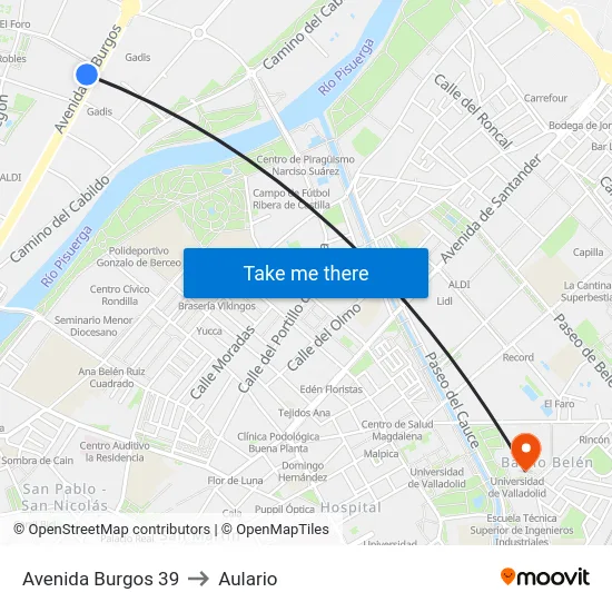 Avenida Burgos 39 to Aulario map