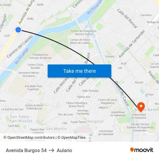 Avenida Burgos 54 to Aulario map