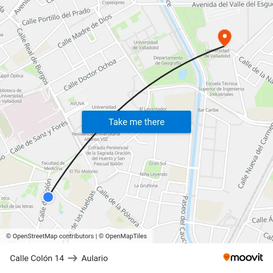 Calle Colón 14 to Aulario map