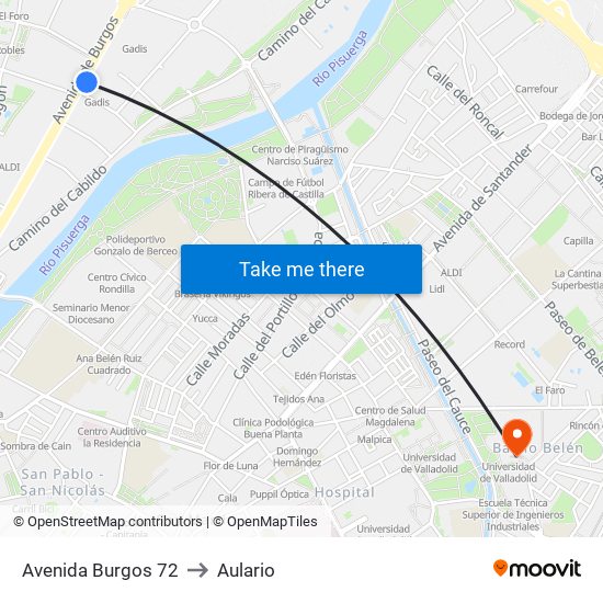 Avenida Burgos 72 to Aulario map