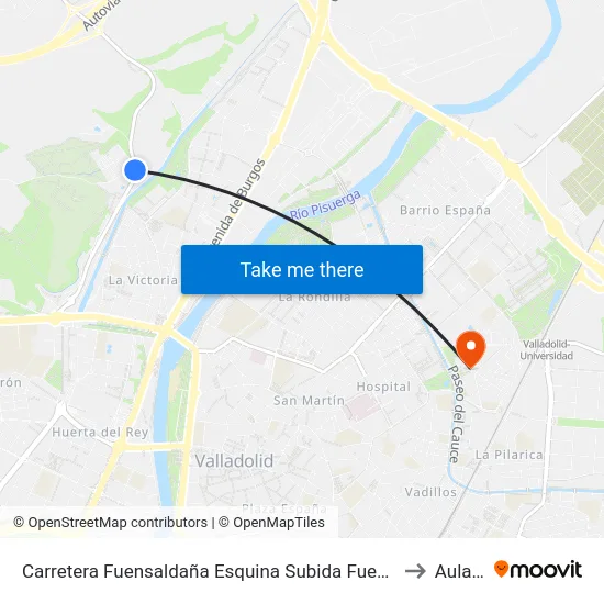 Carretera Fuensaldaña Esquina Subida Fuente El Sol to Aulario map
