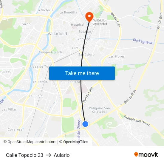 Calle Topacio 23 to Aulario map