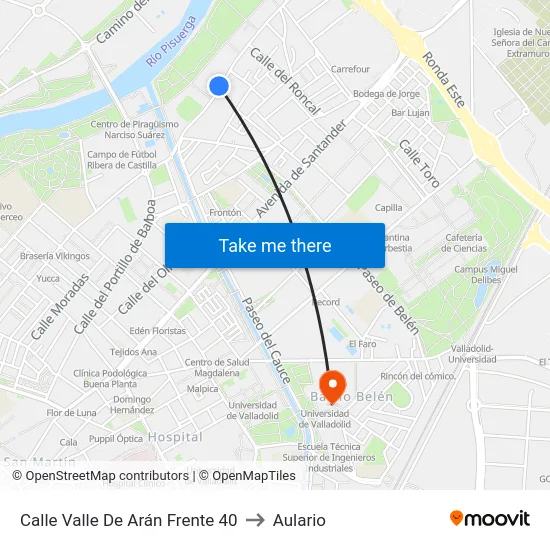 Calle Valle De Arán Frente 40 to Aulario map