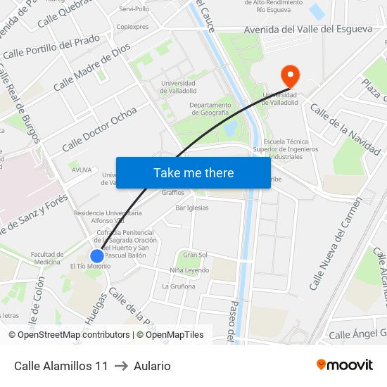 Calle Alamillos 11 to Aulario map