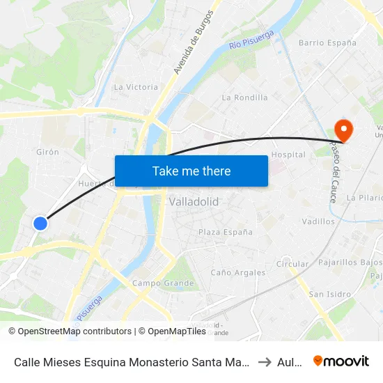 Calle Mieses Esquina Monasterio Santa María Retuerta to Aulario map
