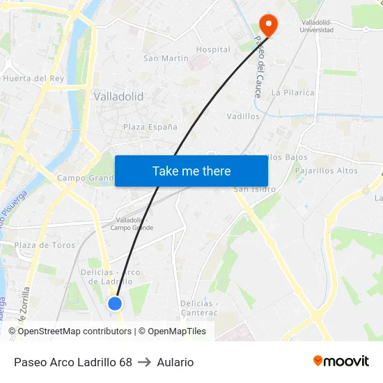 Paseo Arco Ladrillo 68 to Aulario map