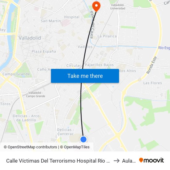 Calle Víctimas Del Terrorismo Hospital Río Hortega to Aulario map