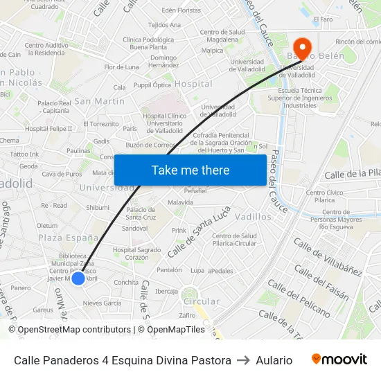 Calle Panaderos 4 Esquina Divina Pastora to Aulario map