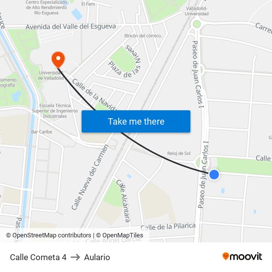 Calle Cometa 4 to Aulario map