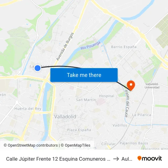 Calle Júpiter Frente 12  Esquina Comuneros De Castilla to Aulario map