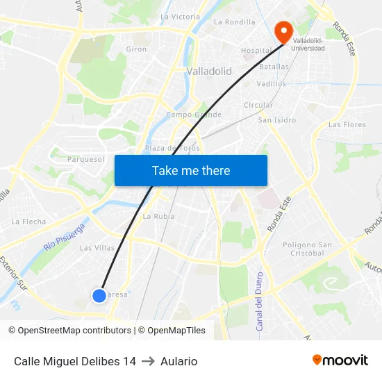 Calle Miguel Delibes 14 to Aulario map