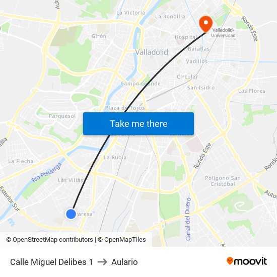 Calle Miguel Delibes 1 to Aulario map