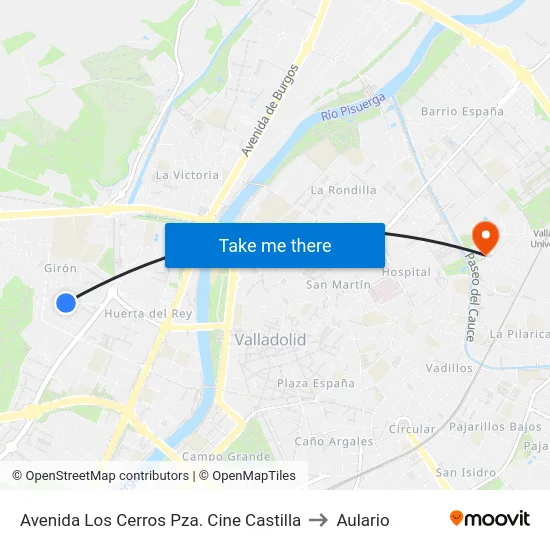 Avenida Los Cerros Pza. Cine Castilla to Aulario map