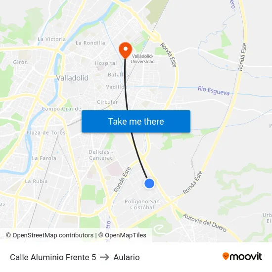 Calle Aluminio Frente 5 to Aulario map