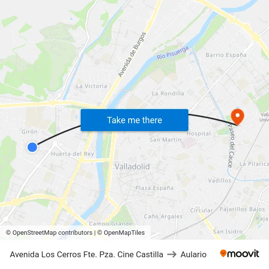 Avenida Los Cerros Fte. Pza. Cine Castilla to Aulario map