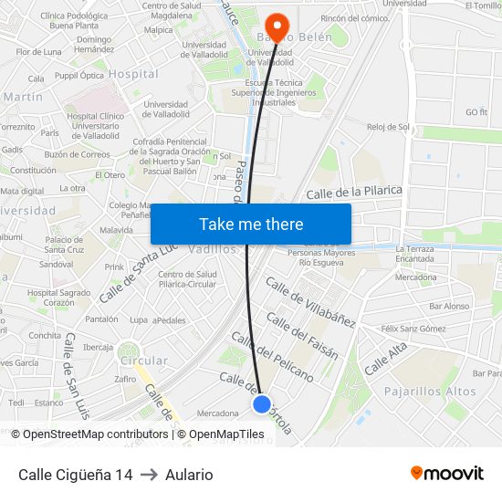 Calle Cigüeña 14 to Aulario map