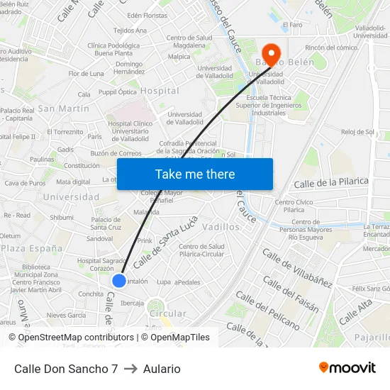 Calle Don Sancho 7 to Aulario map