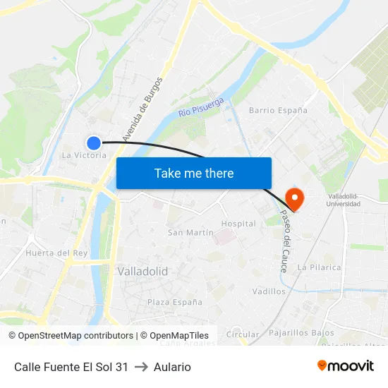 Calle Fuente El Sol 31 to Aulario map