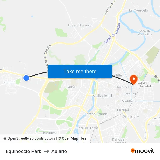 Zaratán. C.C. Equinoccio Park to Aulario map