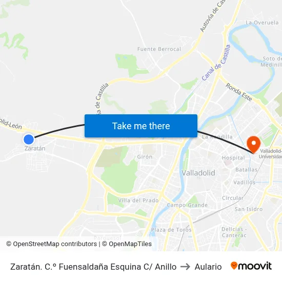 Zaratán. C.º Fuensaldaña Esquina C/ Anillo to Aulario map