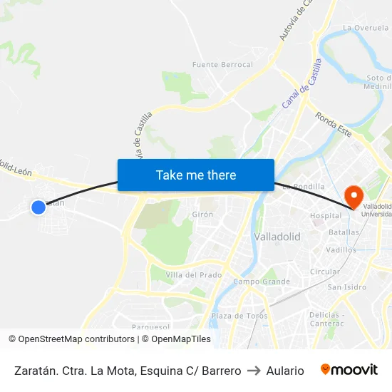 Zaratán. Ctra. La Mota, Esquina C/ Barrero to Aulario map