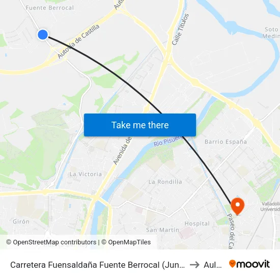 Valladolid. Ctra. Fuensaldaña (Fuente Berrocal, Junto Gasolinera) to Aulario map