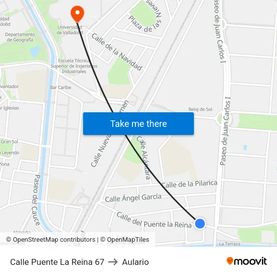 Calle Puente La Reina 67 to Aulario map