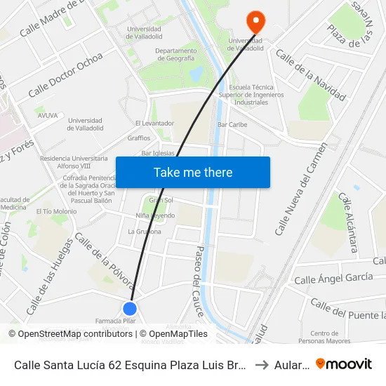 Calle Santa Lucía 62 Esquina Plaza Luis Braille to Aulario map