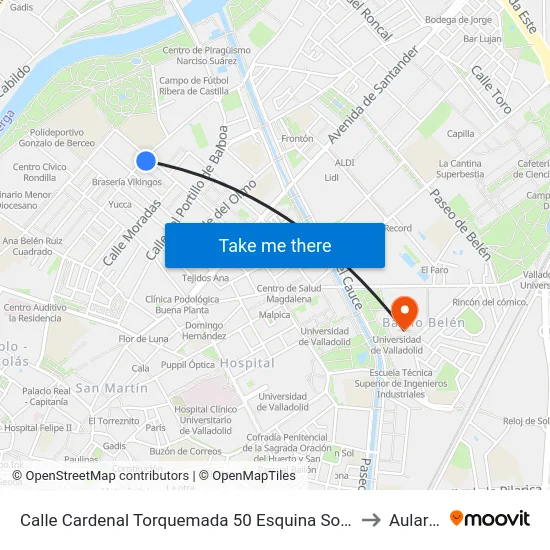 Calle Cardenal Torquemada 50 Esquina Soto to Aulario map