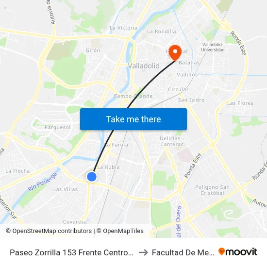 Paseo Zorrilla 153 Frente Centro Comercial to Facultad De Medicina map
