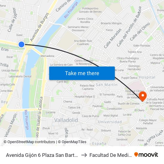Avenida Gijón 6 Plaza San Bartolomé to Facultad De Medicina map
