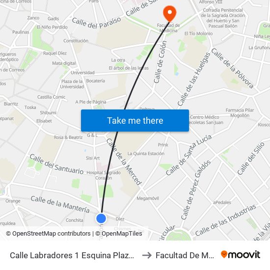 Calle Labradores 1 Esquina Plaza Cruz Verde to Facultad De Medicina map