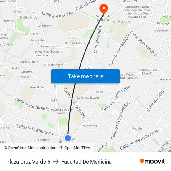 Plaza Cruz Verde 5 to Facultad De Medicina map