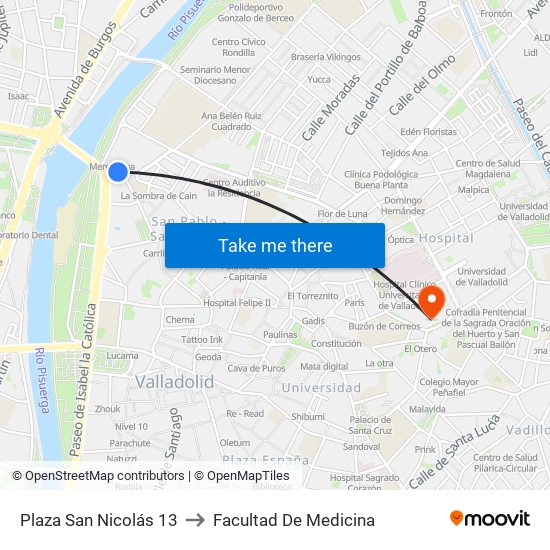 Plaza San Nicolás 13 to Facultad De Medicina map