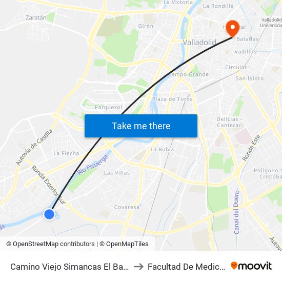 Camino Viejo Simancas El Barrio to Facultad De Medicina map