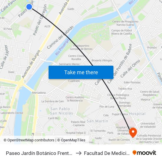 Paseo Jardín Botánico Frente 6 to Facultad De Medicina map