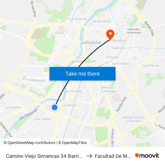 Camino Viejo Simancas 34 Barrio San Adrián to Facultad De Medicina map