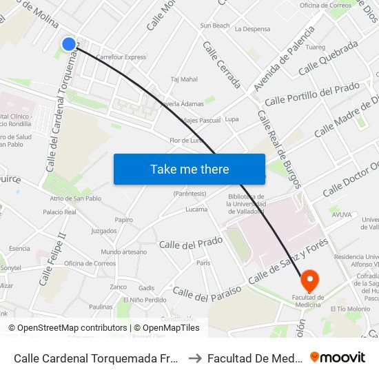 Calle Cardenal Torquemada Frente 16 to Facultad De Medicina map