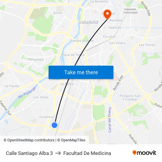 Calle Santiago Alba 3 to Facultad De Medicina map