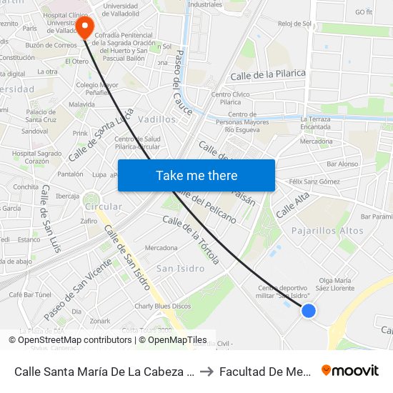 Calle Santa María De La Cabeza Frente 9 to Facultad De Medicina map