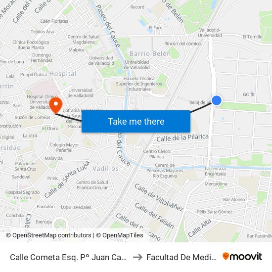 Calle Cometa Esq. Pº Juan Carlos 1 to Facultad De Medicina map